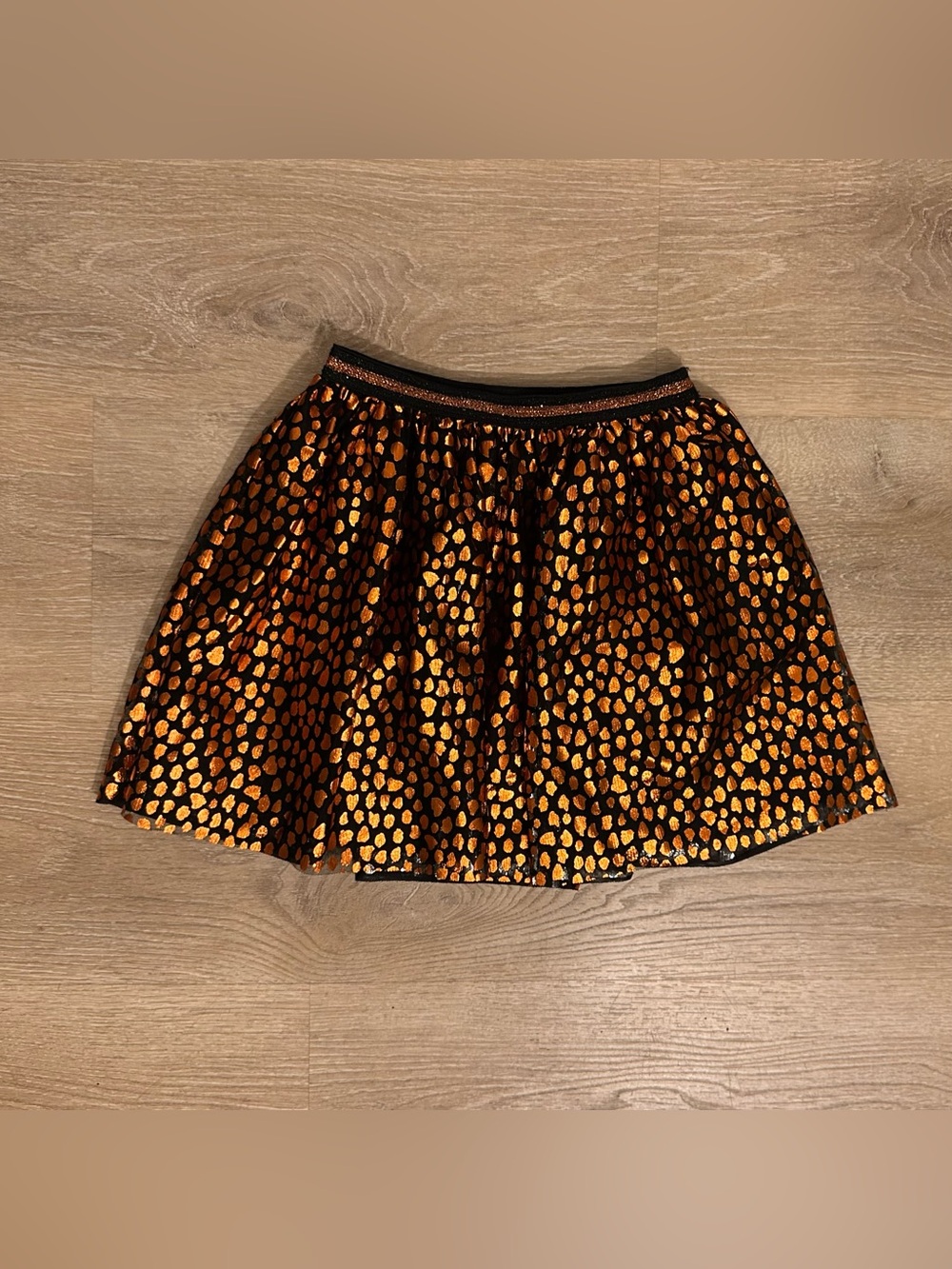 Black and Metallic Orange Glitter Dot Skirt